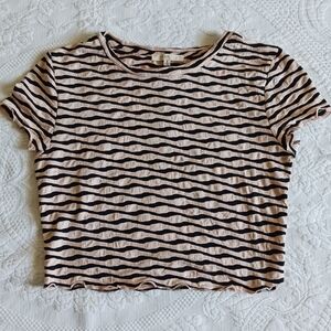 NWT Le Lis Beige and Black Textured Crop Top